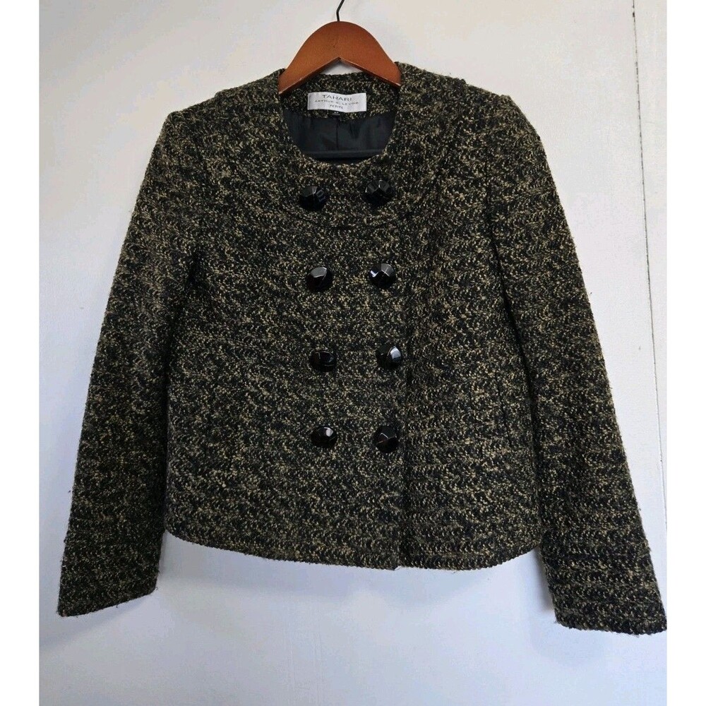 VTG Tahari Blazer‎ Womens 2P Tweed Button Preppy Academia Scholar Business Twee